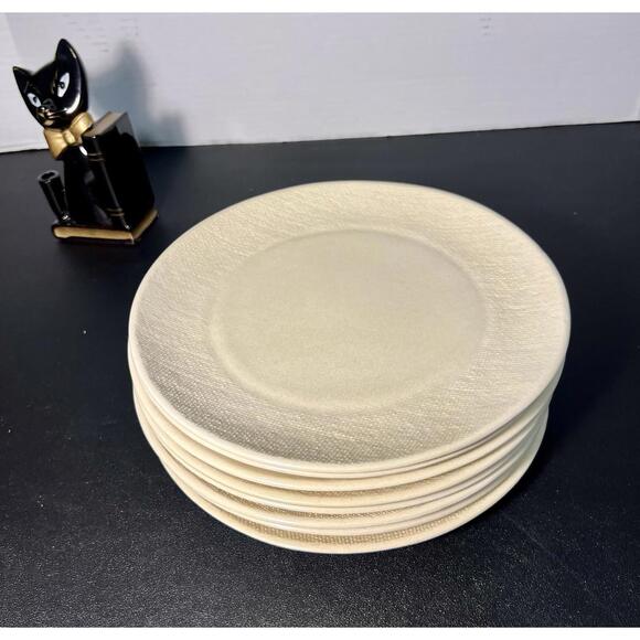 Poc à Poc France 1999 Linen-Texture Stoneware Dinner Plates Set of 8, 9” - Picture 5 of 14